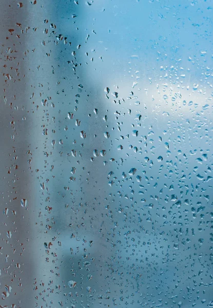 Vízcseppeket Otthon Kondenzációs Egy Ablak Páraként Üveg Háttér Erős Nedvesség — Stock Fotó