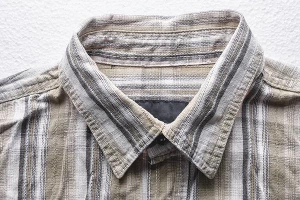 Close Part Shirt Hemp Fabric Casual Man Shirt Pattern Wrinkled — Stock Photo, Image