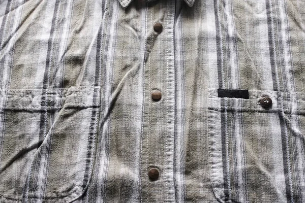 Zamknij Część Koszuli Tkaniny Konopi Dzień Człowiek Koszula Wzorca Pomarszczony — Zdjęcie stockowe