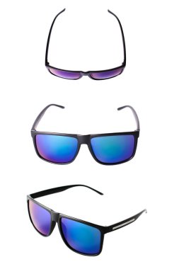 Thre ayarlamak beyaz arka plan üzerinde izole mavi güneş gözlüğü