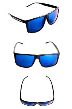 Thre ayarlamak beyaz arka plan üzerinde izole mavi güneş gözlüğü