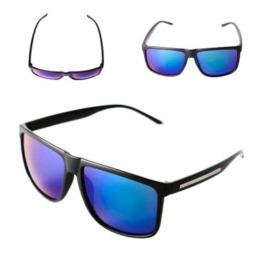 Thre ayarlamak beyaz arka plan üzerinde izole mavi güneş gözlüğü