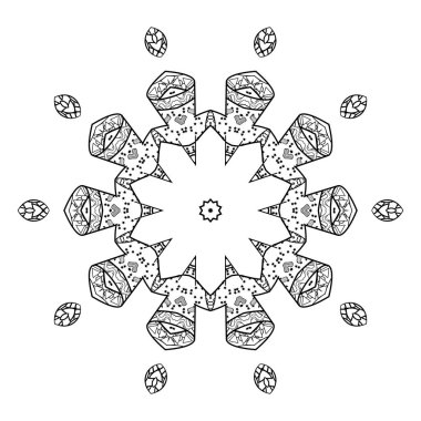 Oryantal kaleydoskop siyah beyaz. Yetişkinler için desen boyama. Elle çizilmiş illüstrasyon. - Vektör