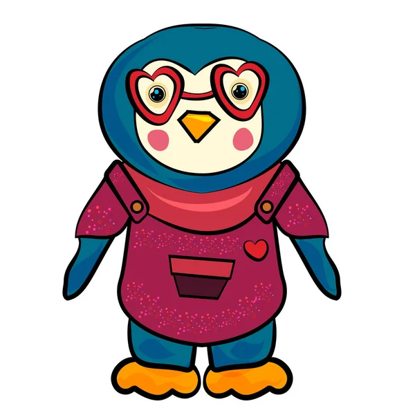 Pinguin Cartoon Vektor Illustration. Pinguin mit Brille in Herzform. Pinguin im Jumpsuit mit Herz. Modetiere. das süße Gefühl der Liebe. Valentinstag. Illustration für Plakat, c — Stockvektor