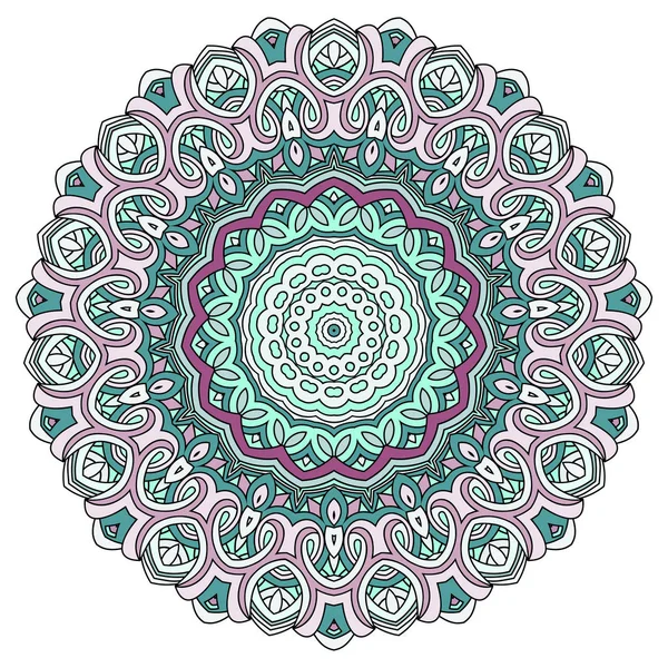 Ornamento de mandala redonda. Elemento de simetria de design. Padrão elegante oriental. Mandala de cor étnica estilizada. Gráficos vetoriais — Vetor de Stock