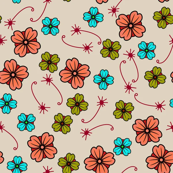 Vacker abstrakt illustration med sömlös mönster med ingefära och blå blommor för dekorativ design. Botanisk repetitions bakgrund. Naturlig vektor illustration. — Stock vektor