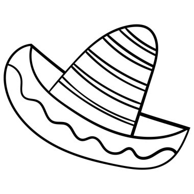 Çocuklar için boyama kitabı, karikatür şapka, Sombrero. Çizgi sanat siyah ve beyaz sombrero. Fiesta karnaval kıyafetleri. - Vektör