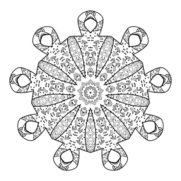 Восточный калейдоскоп чёрно-белый. Раскрашивание образцов для взрослых. Ручной рисунок. - Вектор — стоковый вектор