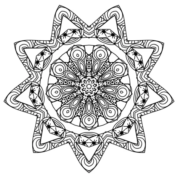 Mandala schwarz-weiß. orientalische Musterfärbung für Erwachsene. handgezeichnete Illustration. - Vektor — Stockvektor
