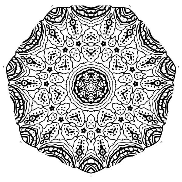 Mandala fekete-fehér. Keleties mintás színezés felnőtteknek. Kézzel rajzolt illusztráció. -Vektor — Stock Vector