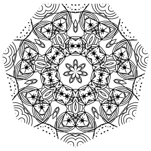 Mandala preto e branco. Coloração padrão oriental para adultos. Ilustração desenhada à mão. - Vector — Vetor de Stock