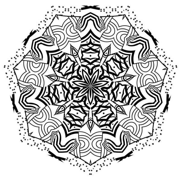 Mandala en blanco y negro. Colorante de patrón oriental para adultos. Ilustración hecha a mano. - Vector — Archivo Imágenes Vectoriales