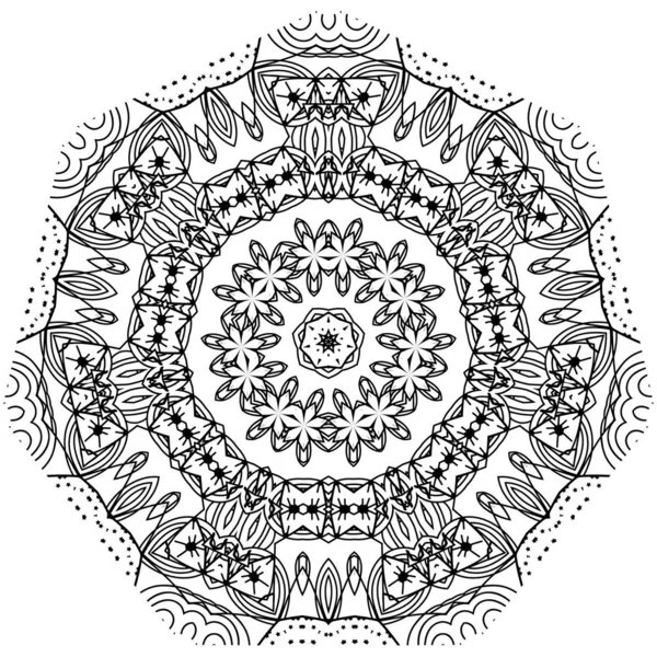 Mandala noir et blanc. Coloration de motif oriental pour adultes. Illustration dessinée à la main. - Vecteur — Image vectorielle