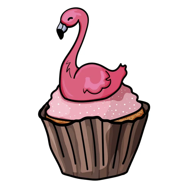 Easter cupcake flamingo with for children and adults. Baking with decor for the holiday. - Vector — Stock Vector