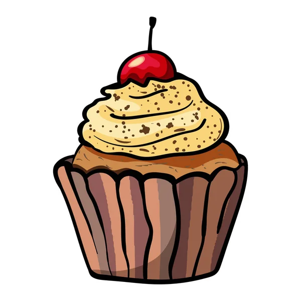 Sweet Easter cupcake with cherries and coffee cream. - Vector. — Stock Vector