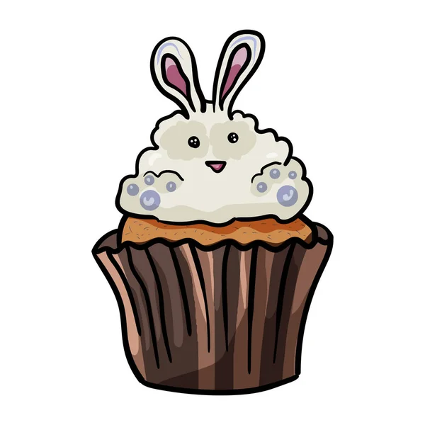 Horneado de Pascua con decoración. Muffin o magdalena con un conejo lindo. - Vector . — Archivo Imágenes Vectoriales