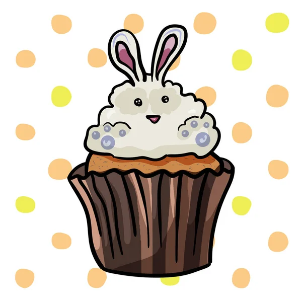 Sweet easter cupcake decorated with rabbit. - Vector. Vector illustration. — Stock Vector