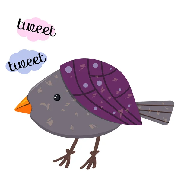 Pájaro tweet tweet. Dibujos animados feliz pajarito. Vector de ilustración . — Archivo Imágenes Vectoriales