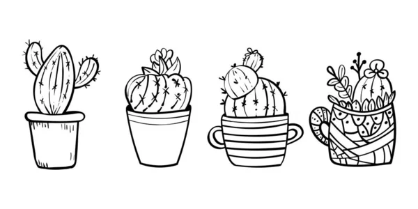 Cacti blooming with spikes. Coloring page for children and adults. - Vector. Vector illustration — Stock Vector