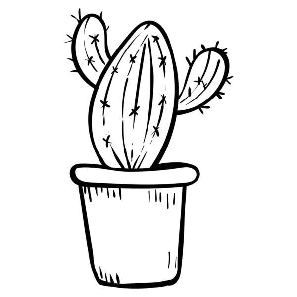 Cactus in un vaso di fiori. Illustrazione botanica per la colorazione. Colorazione per bambini e adulti. - Illustrazione vettoriale . — Vettoriale Stock
