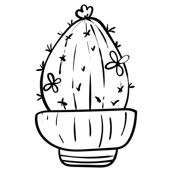 Cactus in un vaso di fiori. Illustrazione botanica per la colorazione. Colorazione per bambini e adulti. - Illustrazione vettoriale . — Vettoriale Stock