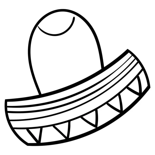 Coloring book for children, cartoon headwear, Sombrero. Line art black and white sombrero. Fiesta carnival clothing. - Vector — Stock Vector