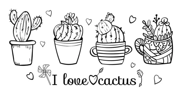 Cactus floreciendo con espigas. Página para colorear para niños y adultos. - Vector. Ilustración vectorial — Archivo Imágenes Vectoriales