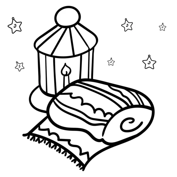 Coloring page or book Starlight Night. Coziness and comfort. Image of lamps and blankets on the background of stars. - Vector. — Stock Vector