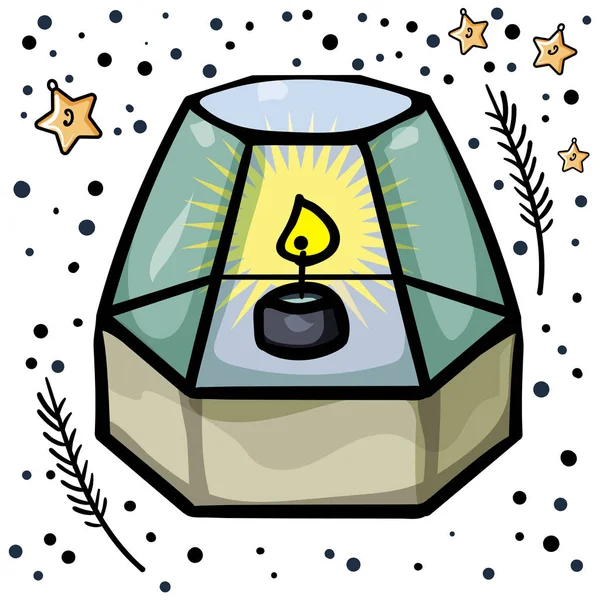 Elemente de interior stil Hygge. Ilustrație vectorială a unei lumânări într-o cutie de sticlă. Vector — Vector de stoc