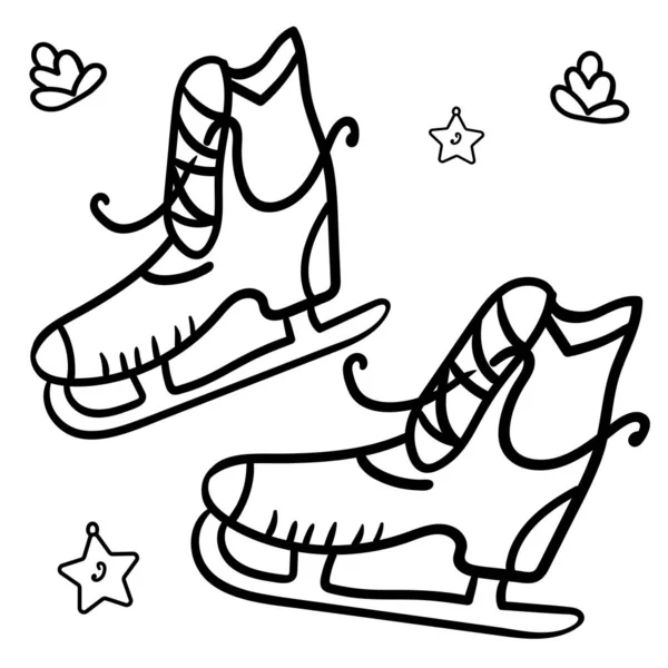 Coloriage, patins. Patinage artistique sur fond blanc. - Vecteur . — Image vectorielle