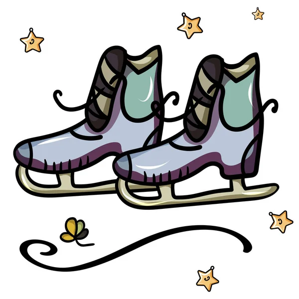 男孩的蓝色溜冰鞋。白色背景上的花样滑冰。舒适和海格。- 矢量. — 图库矢量图片