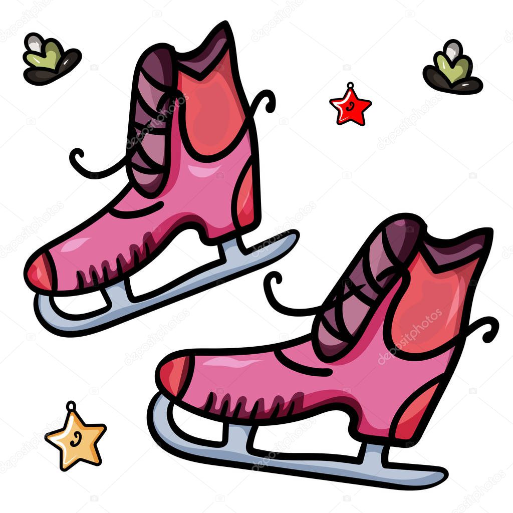 Pink skates for a girl. Figure Skating on the white background. - Vector.