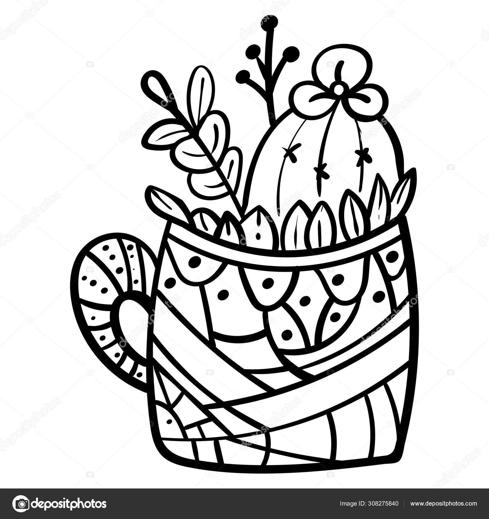 Cacto Na Ilustração Preto E Branco Do Vetor Da Garatuja Dos Desenhos  Animados Do Esboço Do Vaso De Flores Ilustração Stock - Ilustração de  botânica, feliz: 109340325