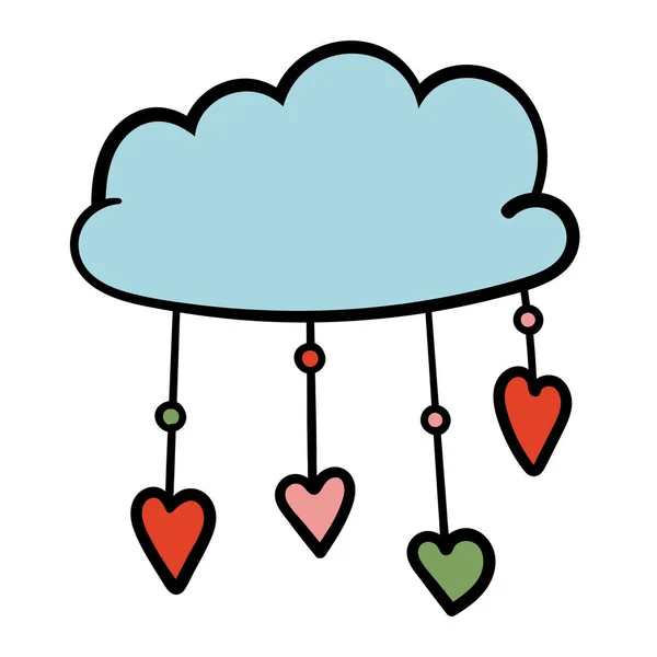 Clip Art met wolk en harten regen. Schattig Valentines illustratie. Regendruppels van kleurrijke. Harten zoete illustratie. -Vector illustratie — Stockvector