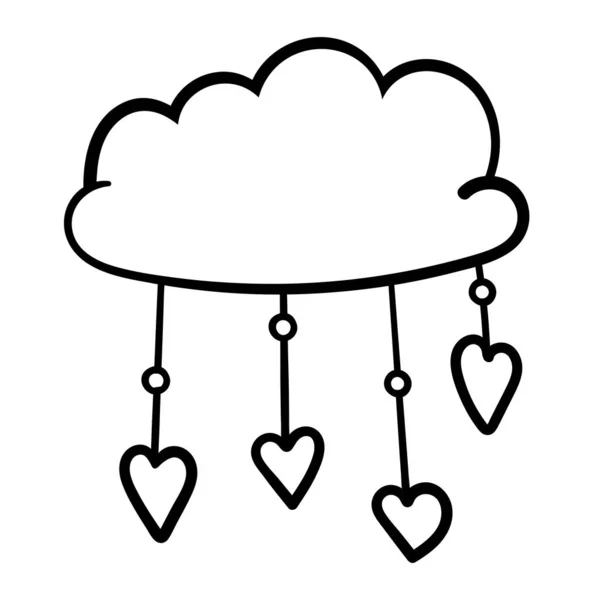 Clip art con nuvole e cuori pioggia. Bella illustrazione di San Valentino. Gocce di pioggia. Disegno da colorare adulti e bambini. Cuori dolce illustrazione. - Illustrazione vettoriale — Vettoriale Stock