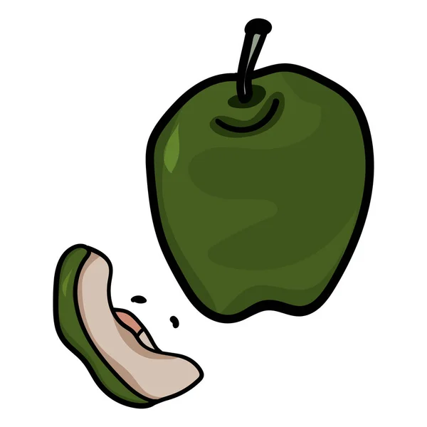 Pomme verte. Pomme avec une tranche. Fruits pomme doodle illustration vectorielle. Vecteur — Image vectorielle