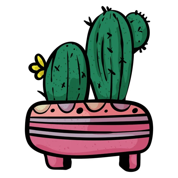 Rostlina z čeledi šťavnaté. Kaktusy v hrnci na stojanu s pruhy. -Vektor — Stockový vektor