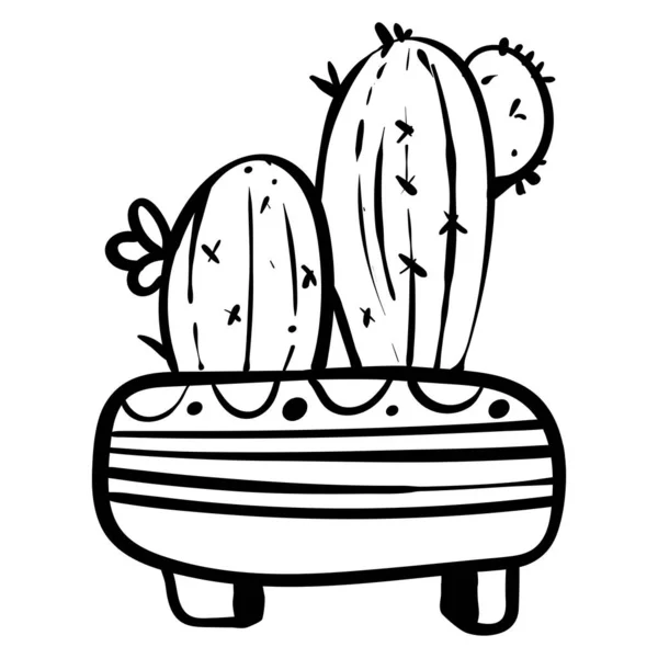 Cactus in a flower pot. Botanical illustration for coloring. Coloring for children and adults. - Vector illustration. — Stock Vector