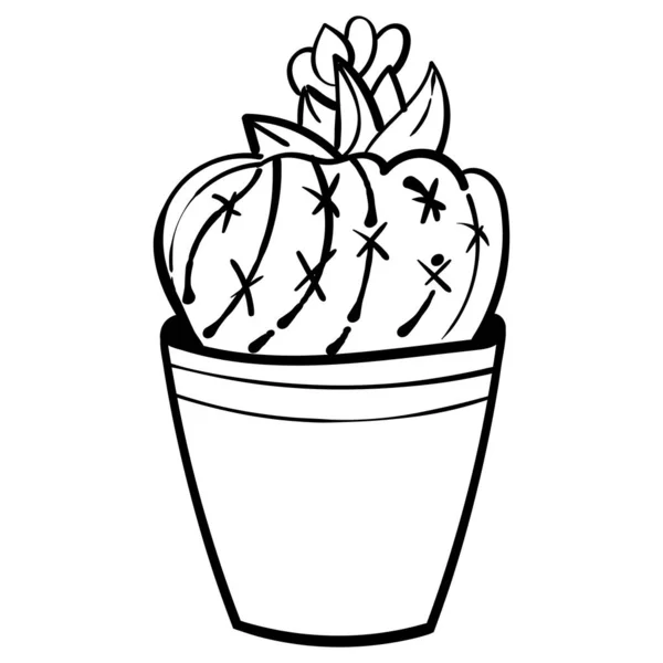 Cactus Libri Colorare Pagina Cactus Carino Divertente Con Contorno Nero — Vettoriale Stock