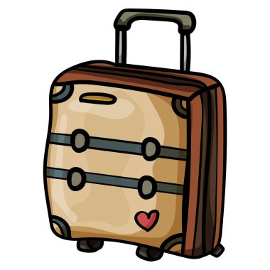 Doodle Bavul dünya çapında seyahat için. Vektör illüstrasyon. Kare kompozisyon. Vektör tasarımı