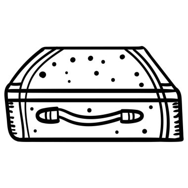 Doodle Bavul dünya çapında seyahat için. Vektör illüstrasyon. Boyama sayfası veya kitap. Vektör illüstrasyon. Kare kompozisyon. Vektör tasarımı