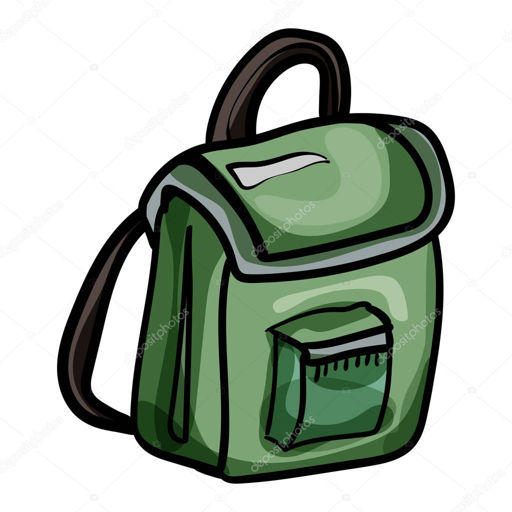Camping backpack or school backpack. A textile bag for an urban environment or outdoor recreation. - Vector. Vector illustration.