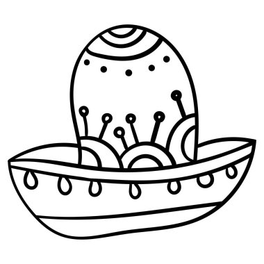 Sombrero. Çocuklar için boyama kitabı, karikatür şapka, Line art siyah ve beyaz sombrero. Fiesta karnaval kıyafetleri. - Vektör
