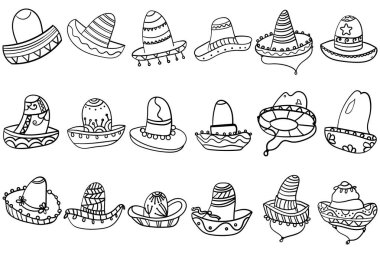 Sombrero Şapkalar renklendirme ayarlayın. Vektör clipart şapkalar. Moda. - Vektör.