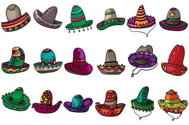 Sombrero Şapkaseti. Vektör clipart şapkalar. Moda. - Vektör.