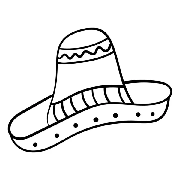 Sombrero. Coloring book for children, cartoon headwear, Line art black and white sombrero. Fiesta carnival clothing. - Vector — Stock Vector