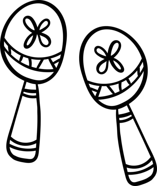 Desenhos animados Maracas em fundo branco. Desenho para colorir adulto e crianças. Instrumento musical Maracas do México. Ilustração vetorial. - Vector — Vetor de Stock