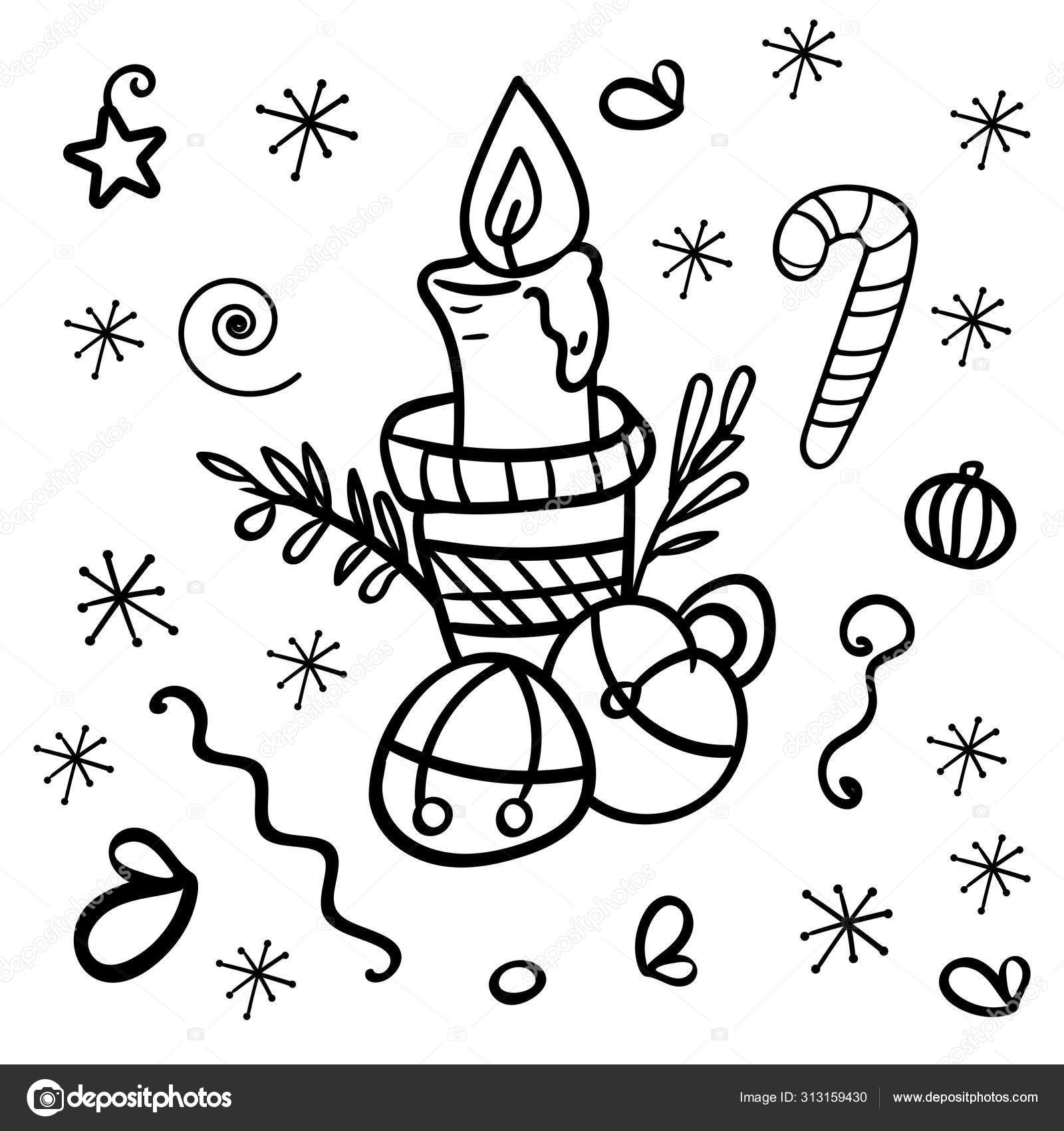 Desenho de velas de natal com enfeites para colorir
