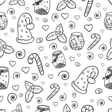 Tasarımınız için yılbaşı ve yeni yıl unsurları. Çocuklar ve yetişkinler için boyama sayfası ya da kitap. - Vektör. Vektör illüstrasyonu