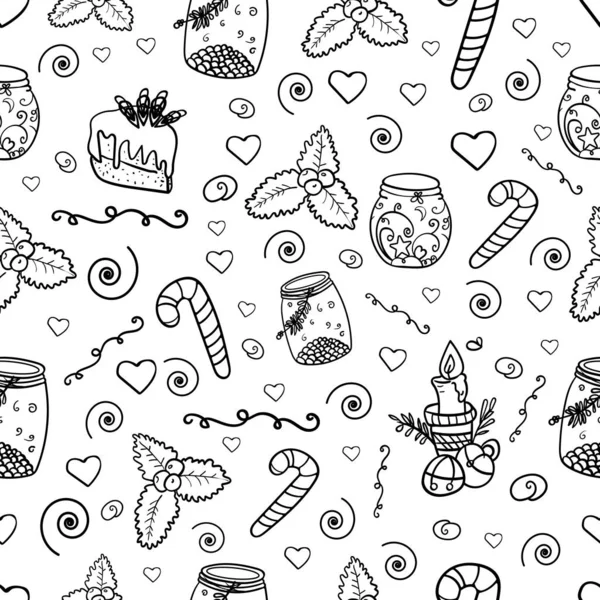 Pattern of Christmas and new year elements for your design. Coloring page or book for children and adults. - Vector. Vector illustration — ストックベクタ